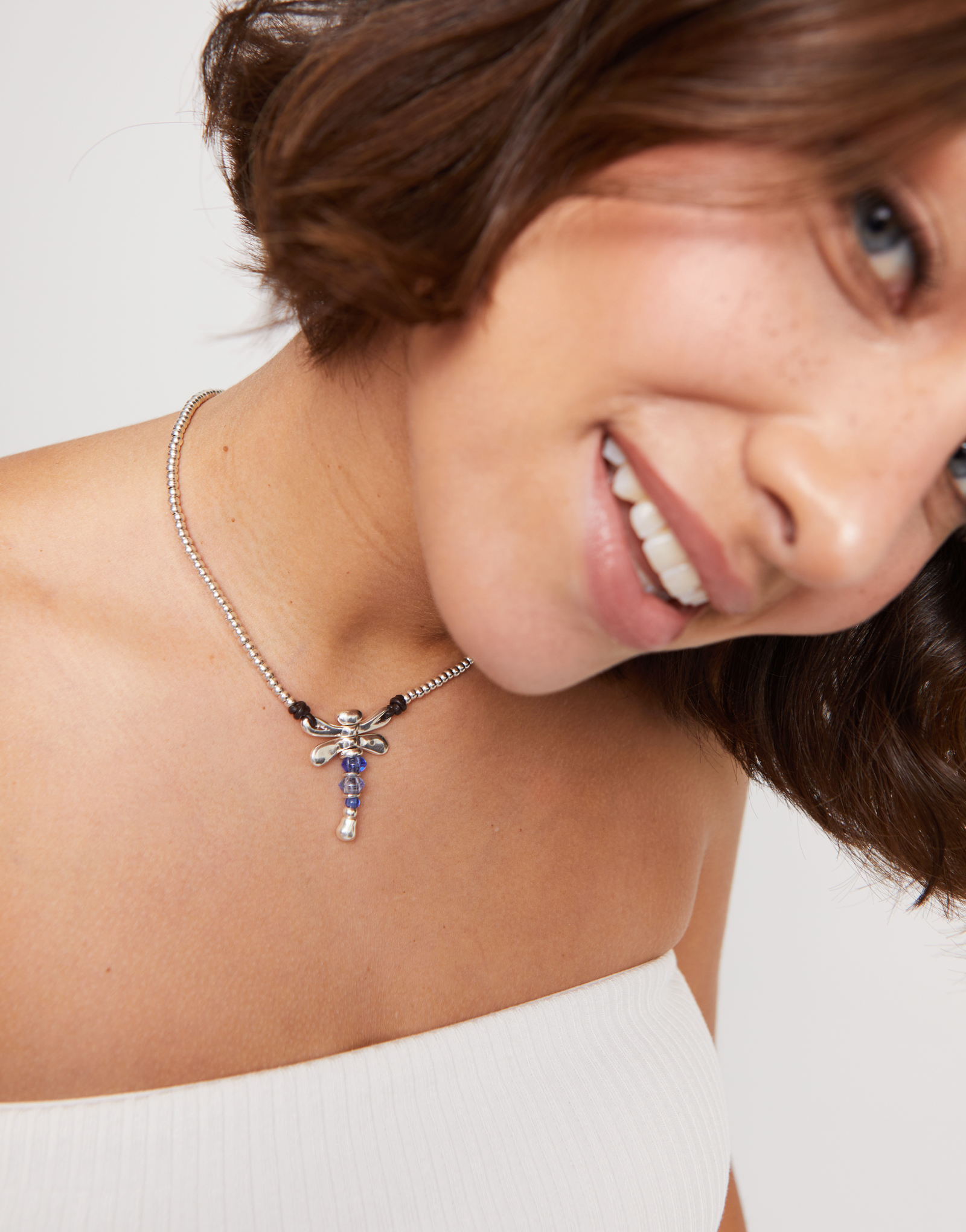 Short pendant necklace with dragonfly, Silver, large thumbnail